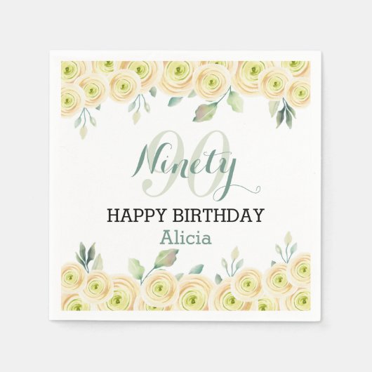 Serviette En Papier Rose blanche Eucalyptus Jolie Flore 90e anniversai (Devant)