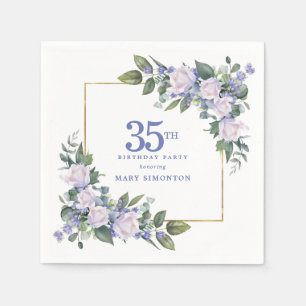Serviette En Papier Rose Blanche Fête Personnalisée 35e Anniversaire F