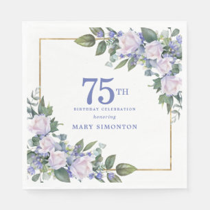 Serviette En Papier Rose Blanche Fleur Bleue Florale Personnalisée Fêt