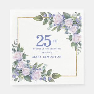 Serviette En Papier Rose Blanche Fleur Bleue Florale Personnalisée Fêt