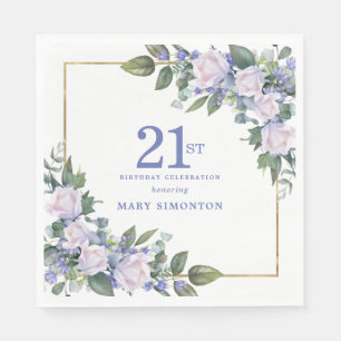 Serviette En Papier Rose blanche Floral Custom 21e fête d'anniversaire