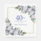 Serviette En Papier Rose blanche Floral Custom 40e fête d'anniversaire (Devant)