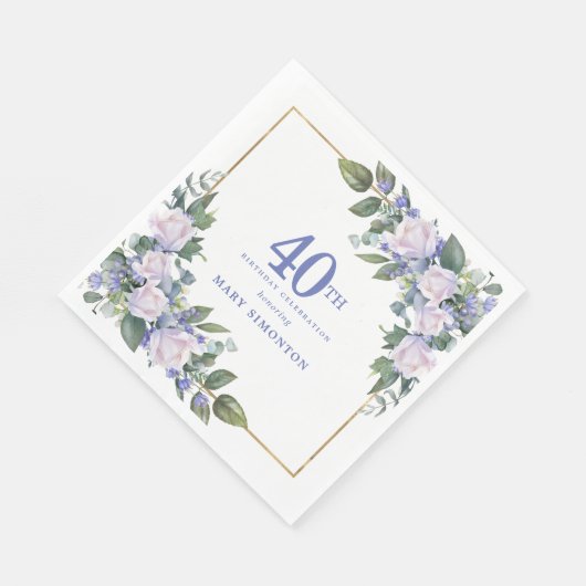 Serviette En Papier Rose blanche Floral Custom 40e fête d'anniversaire (Coin)