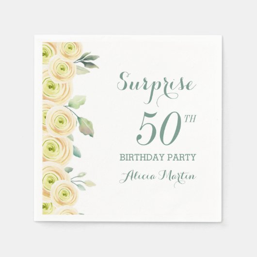 Serviette En Papier Rose blanche Flore Surprise 50e anniversaire (Devant)