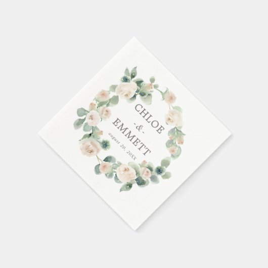 Serviette En Papier Rose blanche Mariage Eucalyptus (Coin)