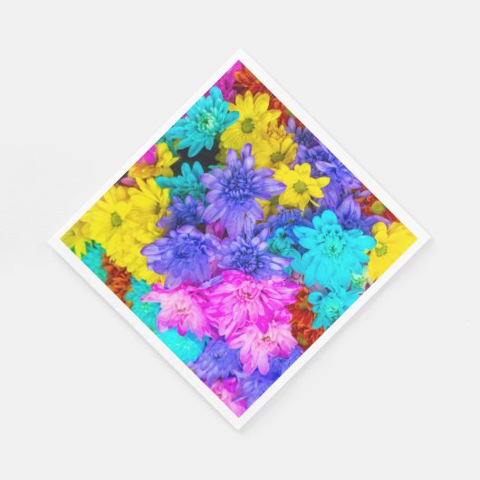 Serviette En Papier Rose, Bleu, Acqua, Belle Fleurs Jaunes (Coin)