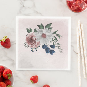Serviette En Papier rose bleu blanc floral verdure mariage 
