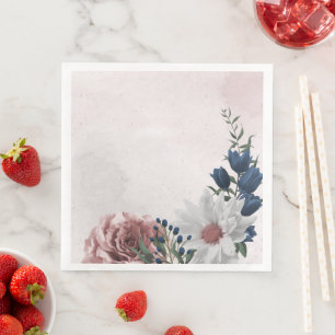 Serviette En Papier rose bleu blanc floral verdure mariage 
