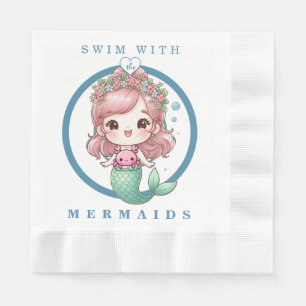 Serviette En Papier Rose Bleu Corail Pêche Mignonne Fête de Naissance 