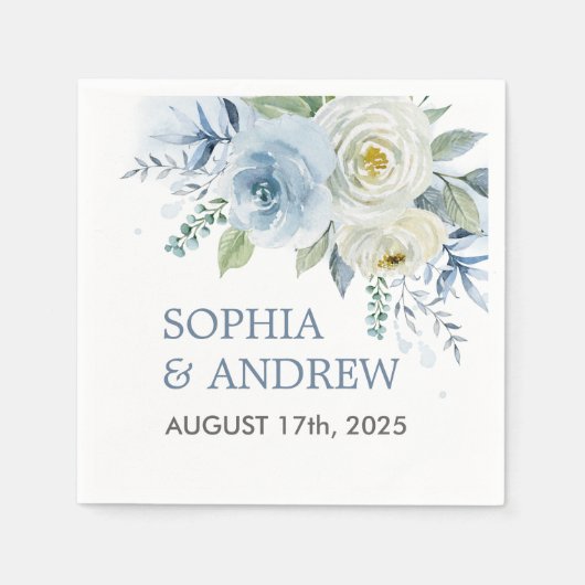 Serviette En Papier Rose bleu Dusty Mariage Floral (Devant)