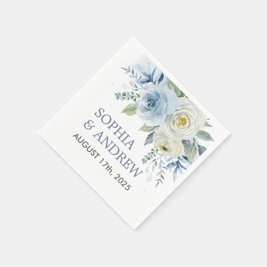 Serviette En Papier Rose bleu Dusty Mariage Floral (Coin)