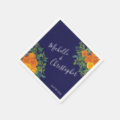 Serviette En Papier Rose bleu et orange Floral Mariage moderne (Coin)