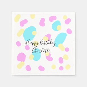 Serviette En Papier Rose bleu jaunejoyeux anniversaire enfants formes