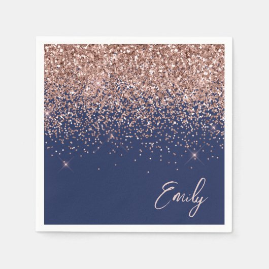 Serviette En Papier Rose bleu marine Gold Blush Pink Parties scintilla (Devant)