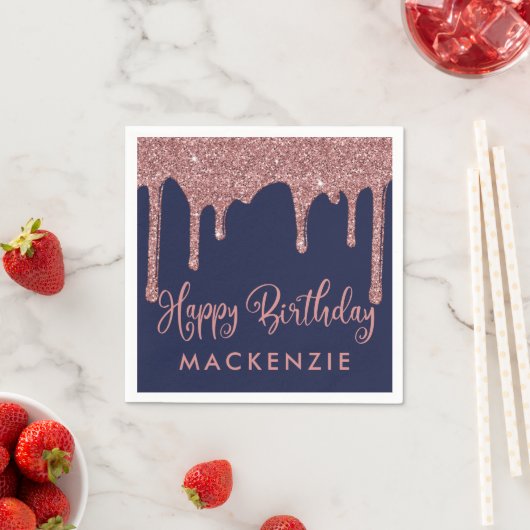 Serviette En Papier Rose bleu marine Parties scintillant d'or Drithday (En situation)