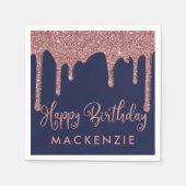 Serviette En Papier Rose bleu marine Parties scintillant d'or Drithday (Devant)