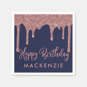 Serviette En Papier Rose bleu marine Parties scintillant d'or Drithday