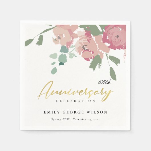 SERVIETTE EN PAPIER ROSE BLEU OR PEONY FLORAL TOUTE ANNÉE ANNIVERSAIRE (Devant)