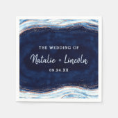 Serviette En Papier Rose bleu Sapphire Gold Geode Mariage Monogram (Devant)