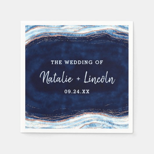 Serviette En Papier Rose bleu Sapphire Gold Geode Mariage Monogram (Devant)