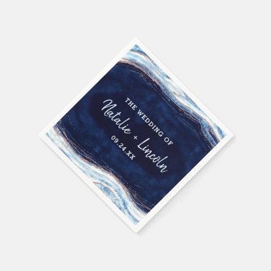 Serviette En Papier Rose bleu Sapphire Gold Geode Mariage Monogram (Coin)