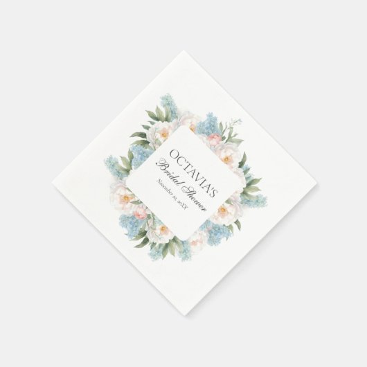 SERVIETTE EN PAPIER ROSE BLEUE DOUCE FLEURS FLEURS MONOGRAMME BRIDAL (Coin)