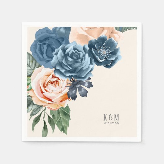 Serviette En Papier Rose Blue/Peach Mariage ID584 (Devant)
