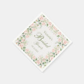 Serviette En Papier Rose Blush Floral Élégant Nom Fête des mariées (Coin)