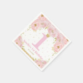 Serviette En Papier Rose Blush Floral Or 1er anniversaire fille prince (Coin)