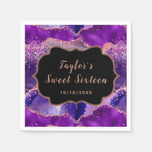 Serviette En Papier Rose bonnet seize ans sequins violet foncé et rose