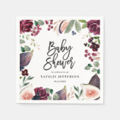 Serviette En Papier Rose, bordeaux + fig aquarelle floral et script (Devant)