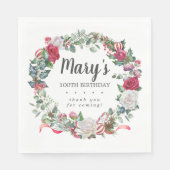 Serviette En Papier Rose Botanique d'hiver 100e anniversaire Elégant (Devant)