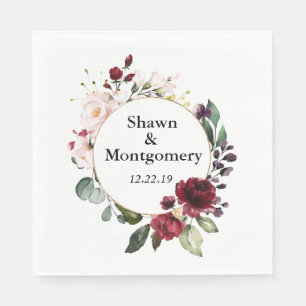 Serviette En Papier Rose Bourgogne et bleu Mariage déjeuner Napkins