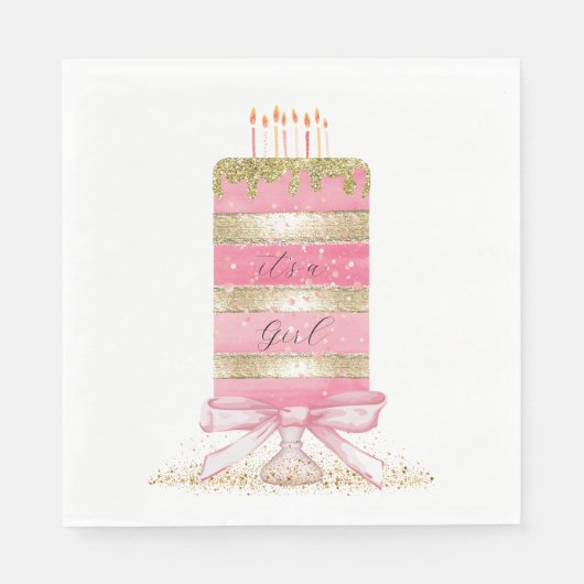 Serviette En Papier Rose "C'est une fille" (Devant)