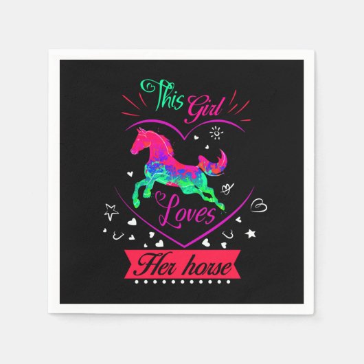 Serviette En Papier Rose Cette Fille Aime Son Cheval (Devant)