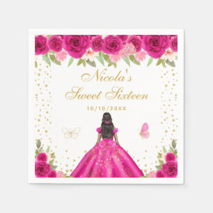 Serviette En Papier Rose Chaude Florale Peau Sombre Princesse Sweet Se