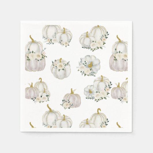 Serviette En Papier Rose Citrouille blanc Aquarelle Baby shower (Devant)