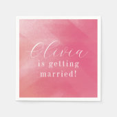 Serviette En Papier Rose Clair Bohème Ombré Cursive Nom Mariage (Devant)