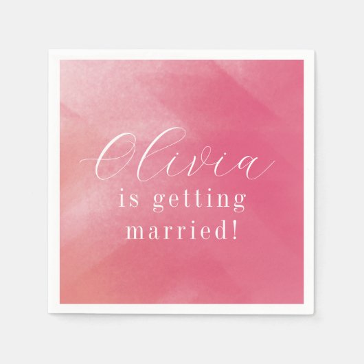 Serviette En Papier Rose Clair Bohème Ombré Nom Mariage Élevé (Devant)