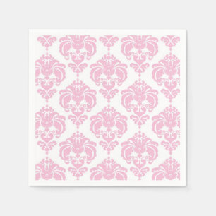 Serviette En Papier Rose Clair Et Blanc Damask Chic Élégant Fête