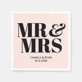 Serviette En Papier Rose clair M & Mme Mariage personnalisé serviettes (Devant)