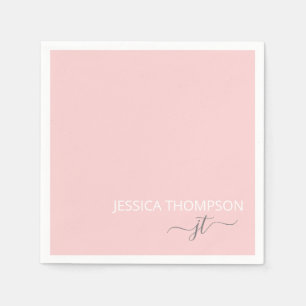 Serviette En Papier Rose clair moderne Simple Script Monogramme Nom