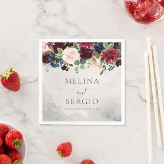 Serviette En Papier Rose classique Fleurs de pivoine Mariage serviette (En situation)