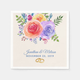 Serviette En Papier Rose coloré aquarelle Mariage floral