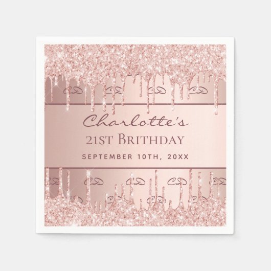 Serviette En Papier Rose d'anniversaire parties scintillant or script (Devant)