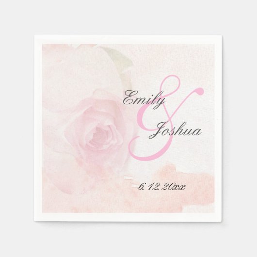 Serviette En Papier Rose d'aquarelle | MARIAGE (Devant)