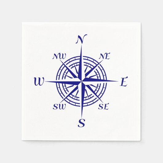 Serviette En Papier Rose de boussole bleu marine (Devant)