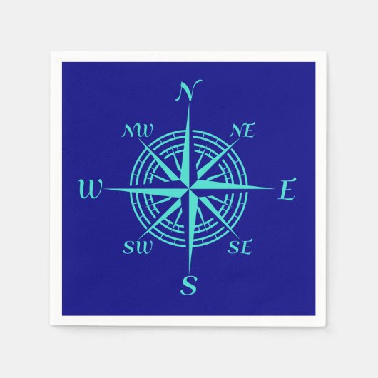 Serviette En Papier Rose de boussole Turquoise sur bleu marine (Devant)