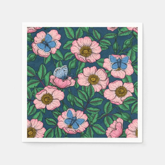 Serviette En Papier Rose de chien et papillons (Devant)