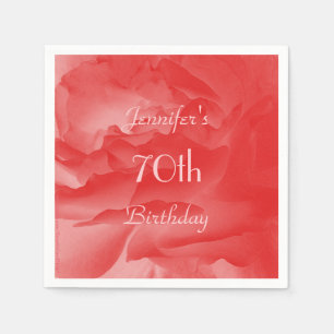 Serviette En Papier Rose de corail minimaliste, 70e Anniversaire papie